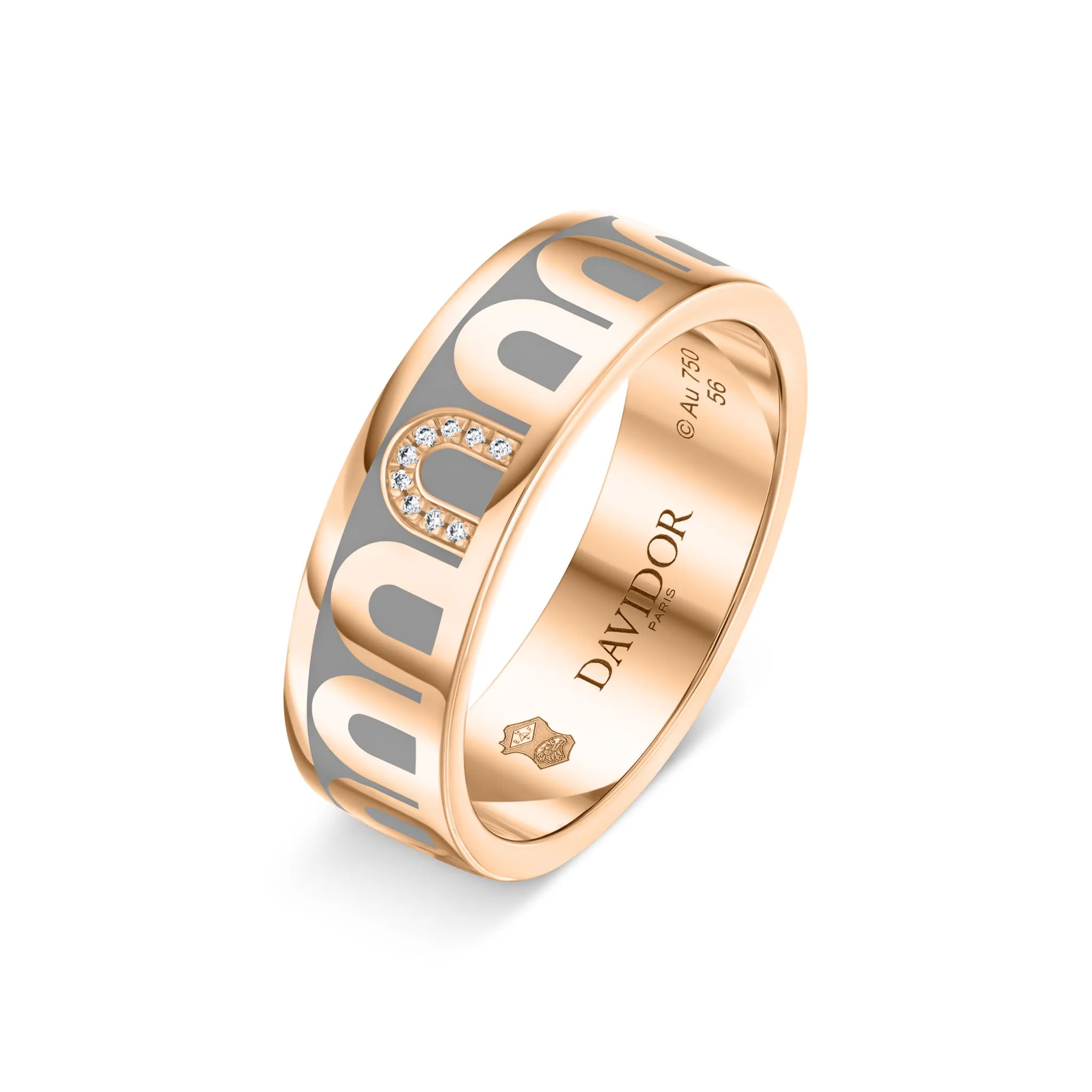 LArc de DAVIDOR Ring MM, 18k Rose Gold with Anthracite Lacquered Ceramic and Porta Simple Diamonds