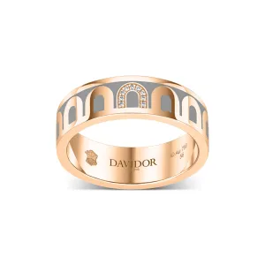 LArc de DAVIDOR Ring MM, 18k Rose Gold with Anthracite Lacquered Ceramic and Porta Simple Diamonds