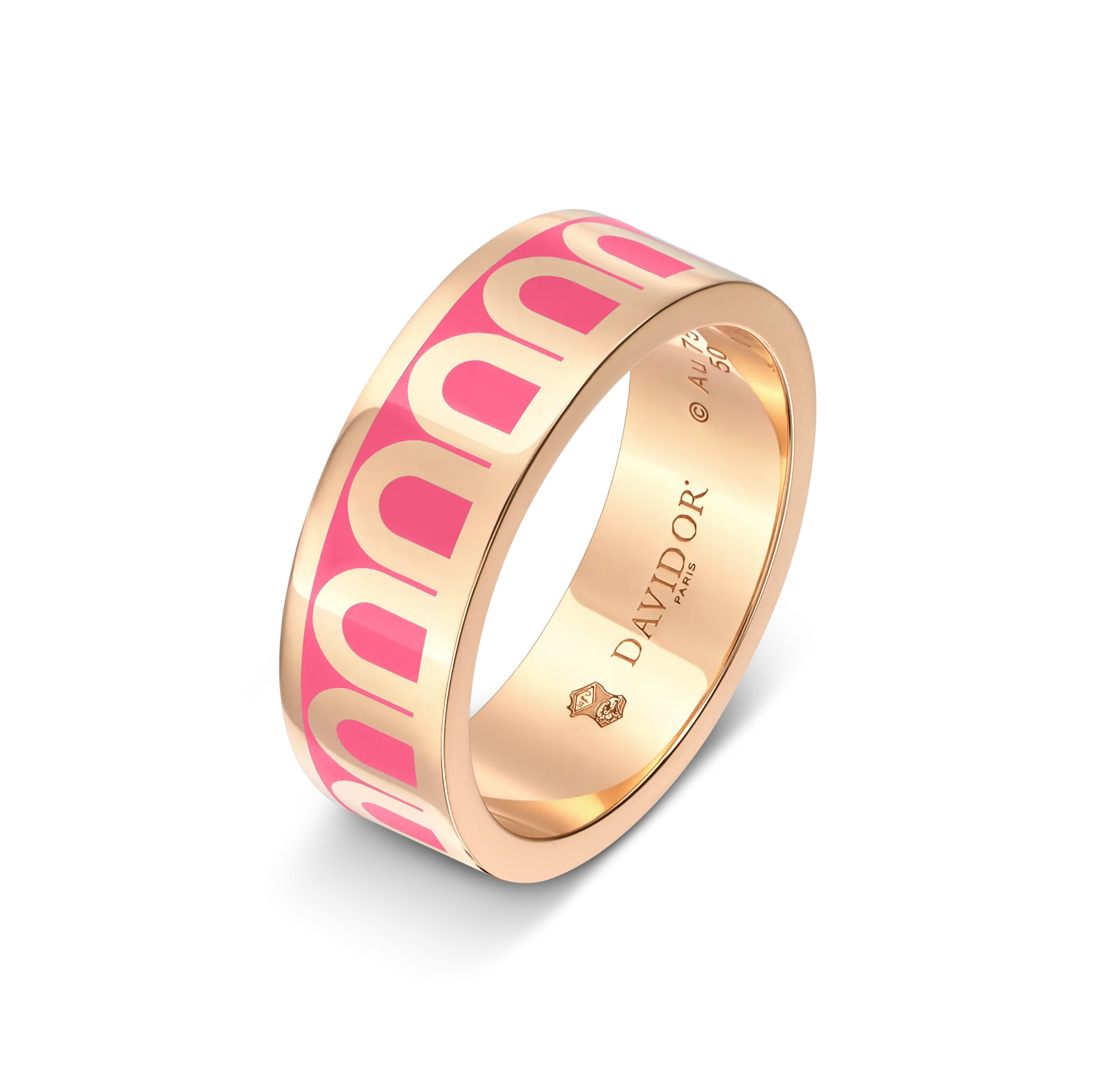L'Arc de DAVIDOR Ring MM, 18k Rose Gold with Flamant Lacquered Ceramic