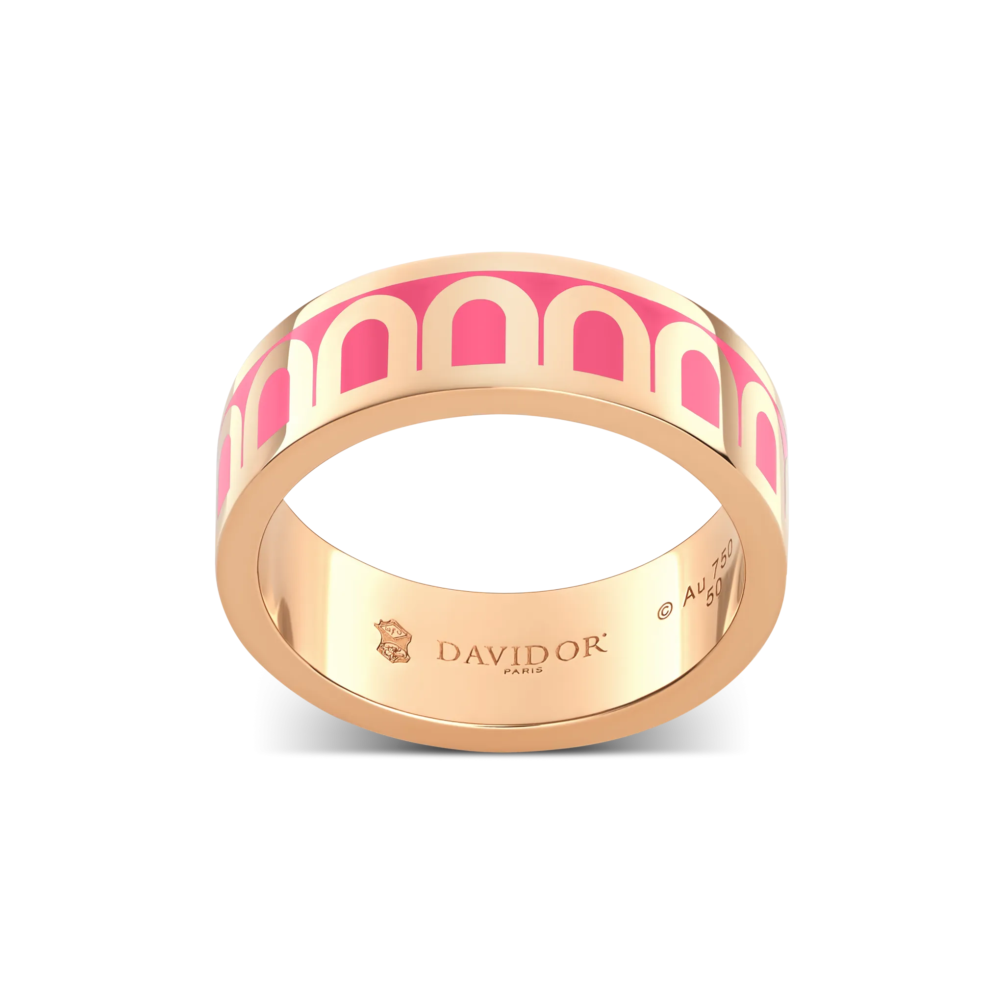 L'Arc de DAVIDOR Ring MM, 18k Rose Gold with Flamant Lacquered Ceramic