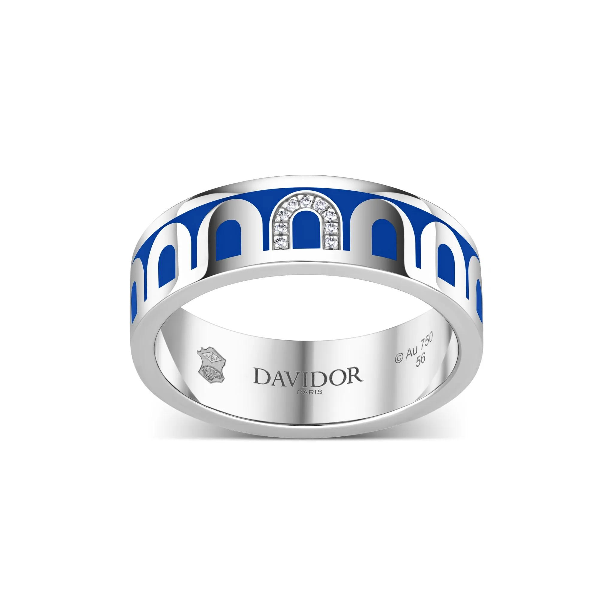 LArc de DAVIDOR Ring MM, 18k White Gold with Riviera Lacquered Ceramic and Porta Simple Diamonds