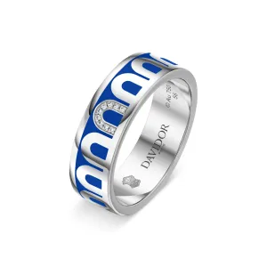 LArc de DAVIDOR Ring MM, 18k White Gold with Riviera Lacquered Ceramic and Porta Simple Diamonds