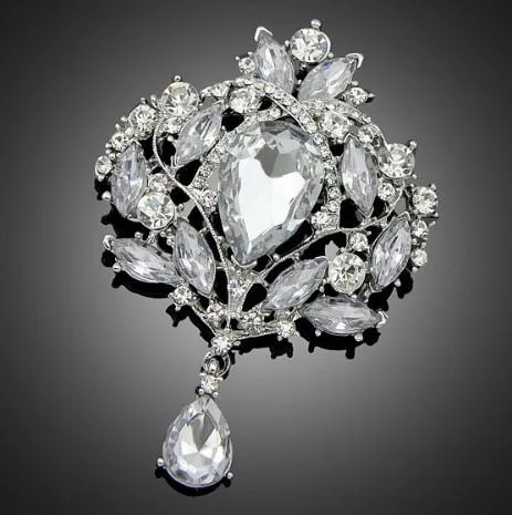 Large Gold Brooch Flower Pendant Pin Rhinestone Crystal BR-037G