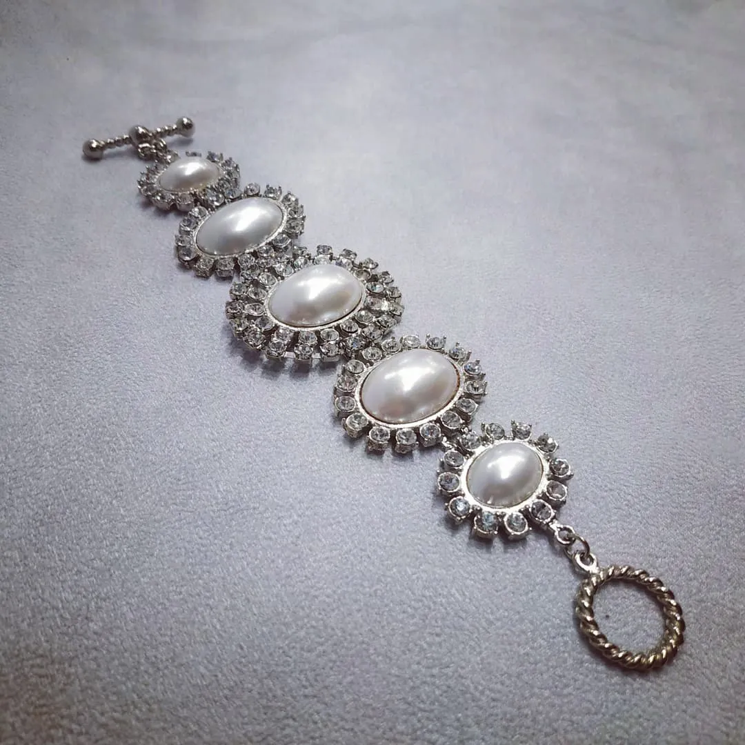 Larry Vrba Statement Pearl Diamante Bracelet