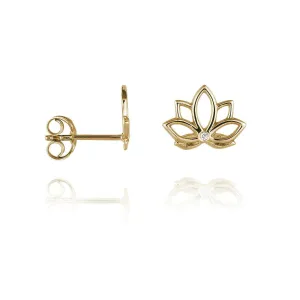 Lotus One Diamond Ear Studs - 9k Yellow Gold