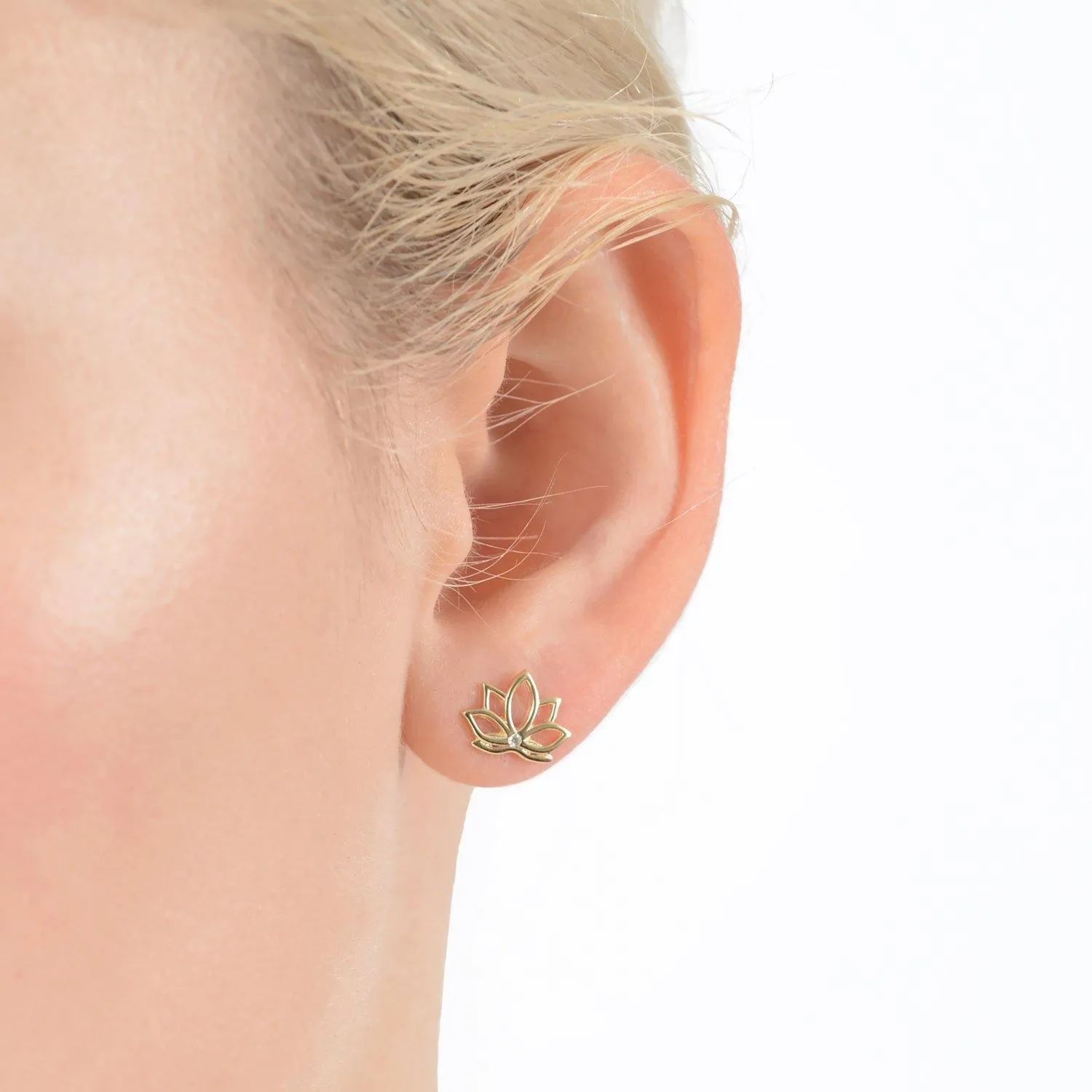 Lotus One Diamond Ear Studs - 9k Yellow Gold