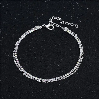 Lovely Girl AB Crystal Ankle Bracelet Silver Color Link Chain Anklet Sexy Barefoot Jewelry Women Foot Bracelet Friendship Gift