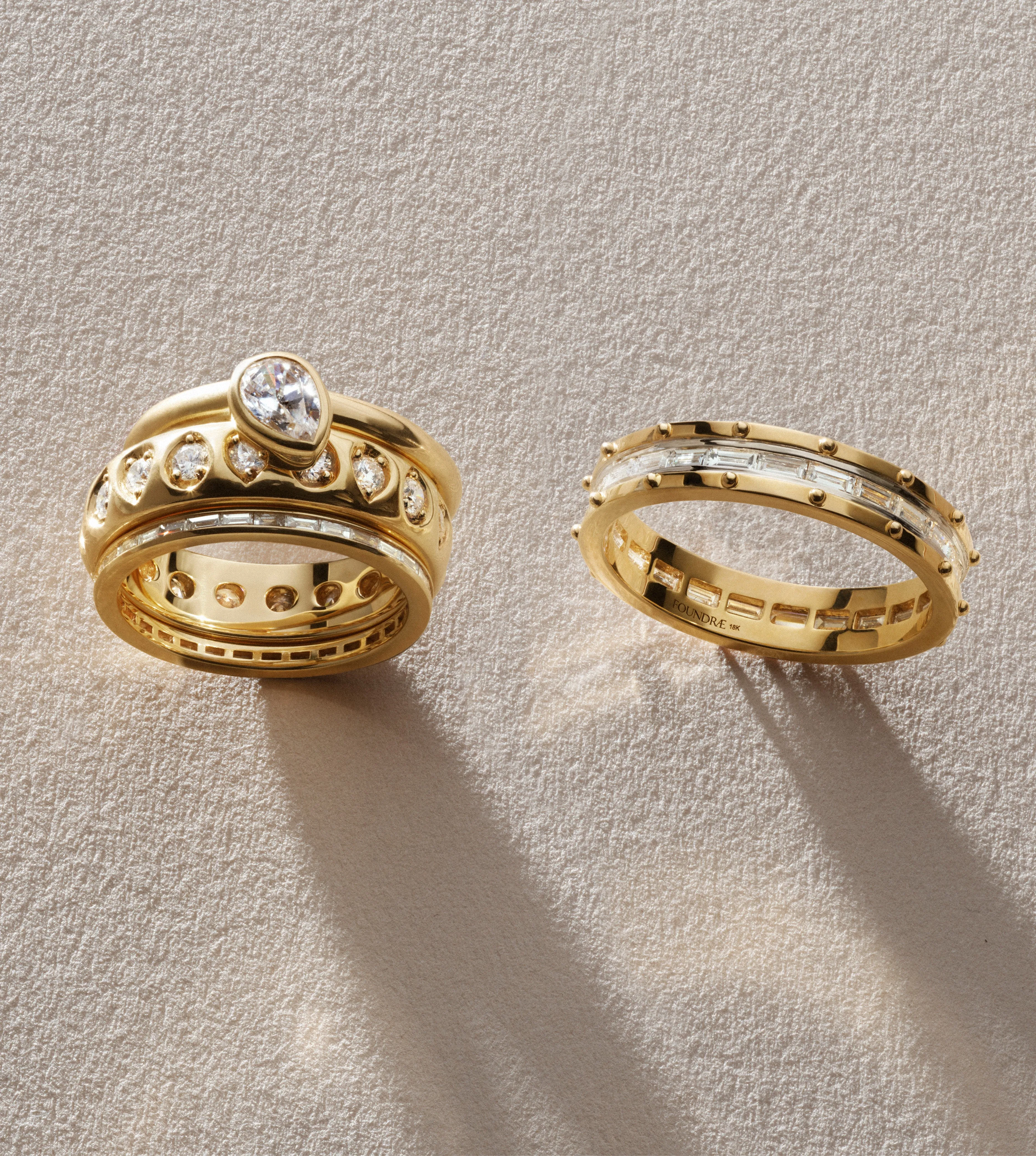Lovestruck Pierced Thin Band : in Yellow Gold with Baguette Diamonds