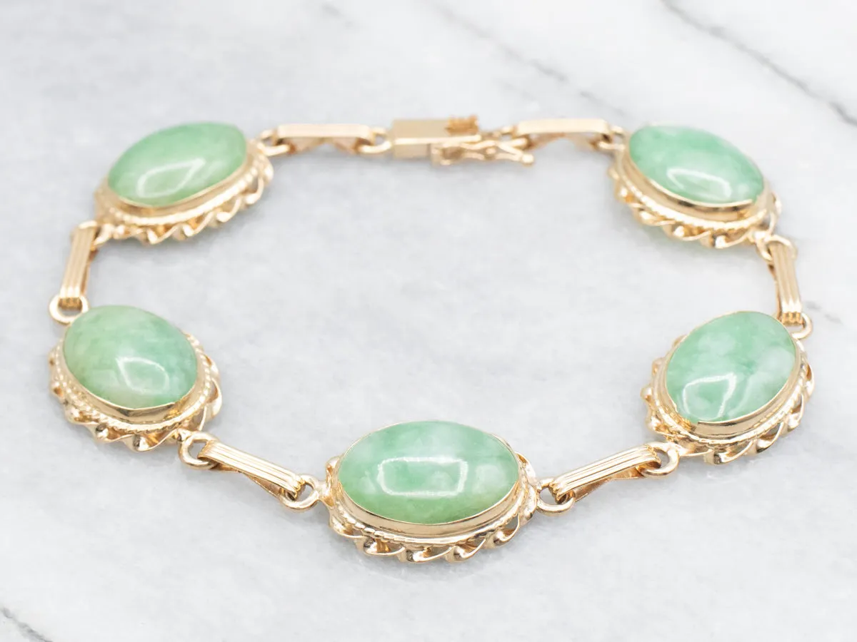 Mid-Century Jadeite and Gold Link Bracelet