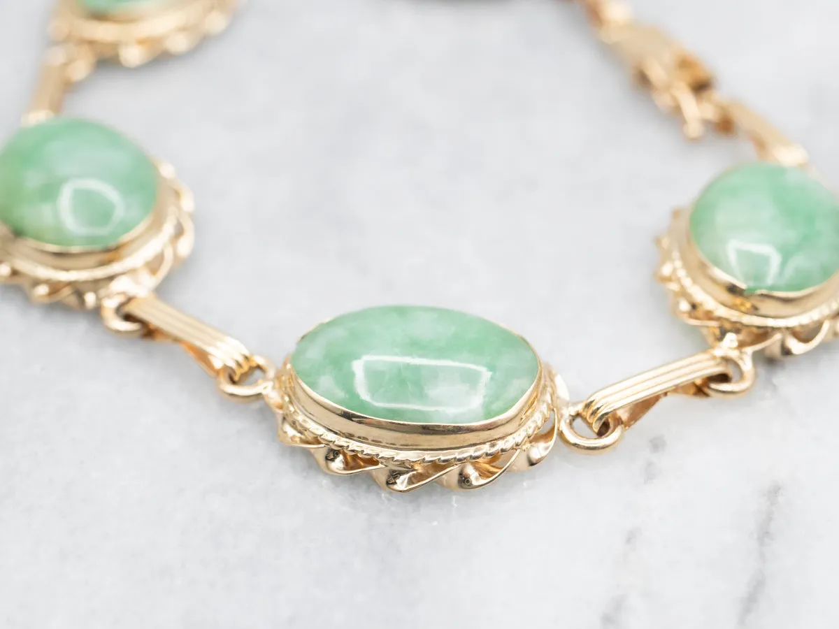 Mid-Century Jadeite and Gold Link Bracelet