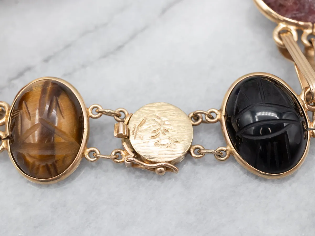 Midcentury Yellow Gold Multi-Stone Scarab Bracelet