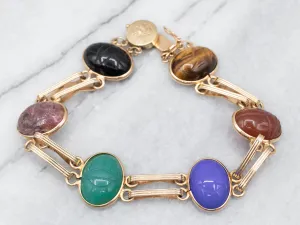 Midcentury Yellow Gold Multi-Stone Scarab Bracelet