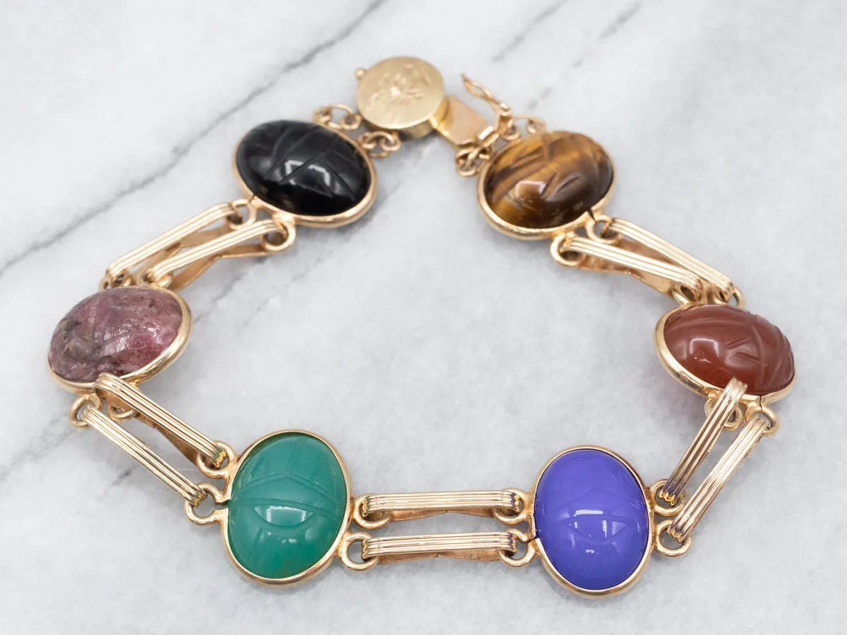Midcentury Yellow Gold Multi-Stone Scarab Bracelet