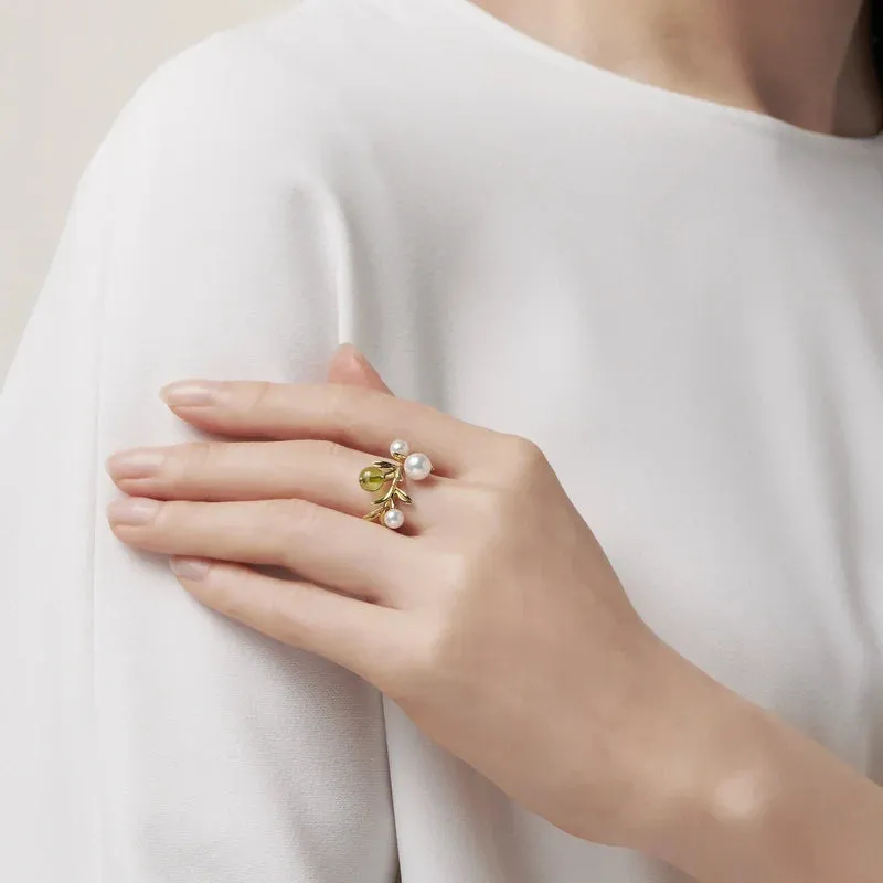 Mikimoto Olive 18ct Green Gold Akoya Cultured Pearl Ring