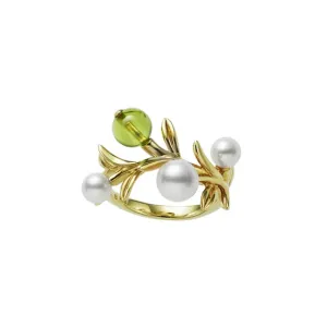 Mikimoto Olive 18ct Green Gold Akoya Cultured Pearl Ring