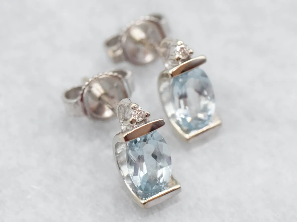 Modern Blue Topaz and Diamond Drop Earrings