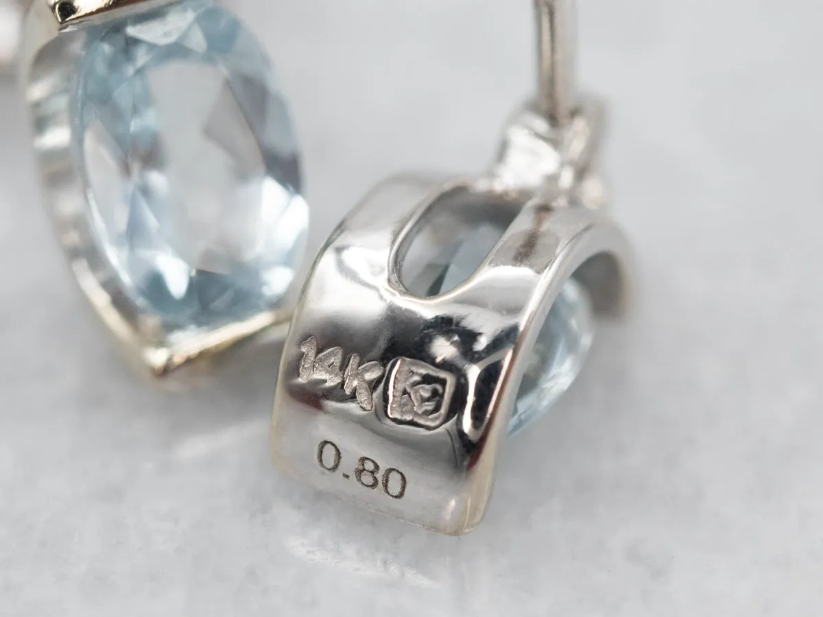 Modern Blue Topaz and Diamond Drop Earrings