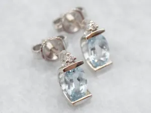 Modern Blue Topaz and Diamond Drop Earrings