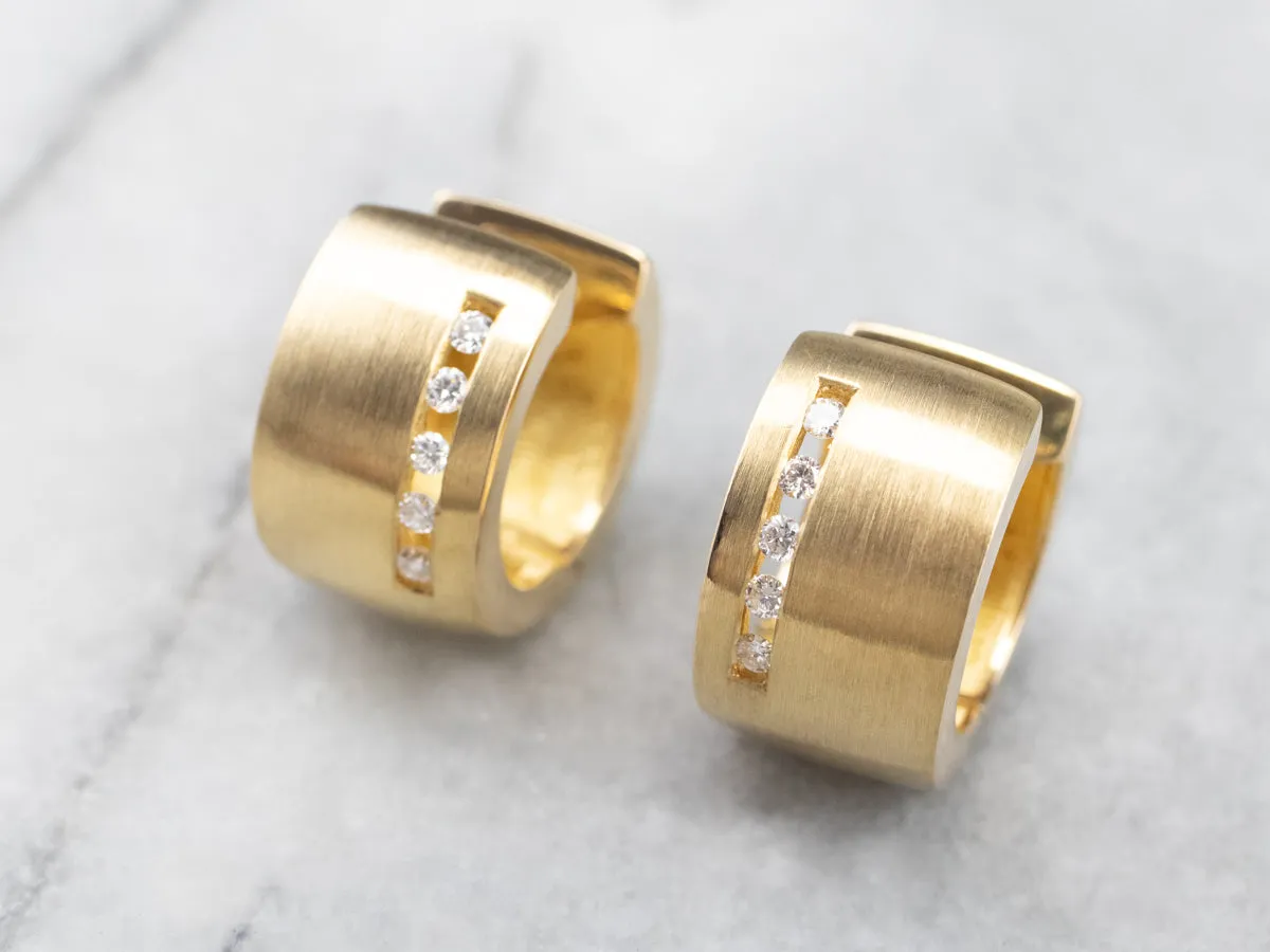 Modernist 18K Gold Diamond Hoop Earrings