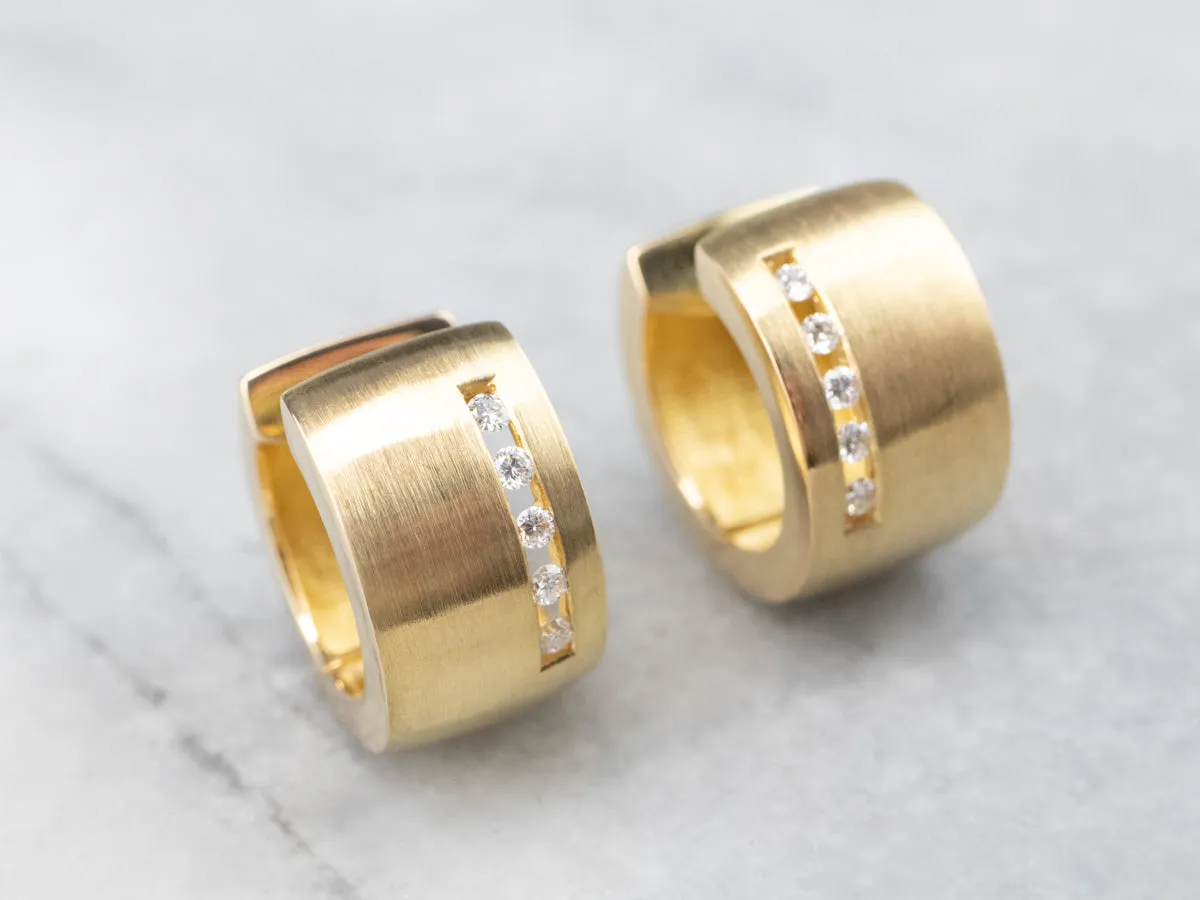Modernist 18K Gold Diamond Hoop Earrings