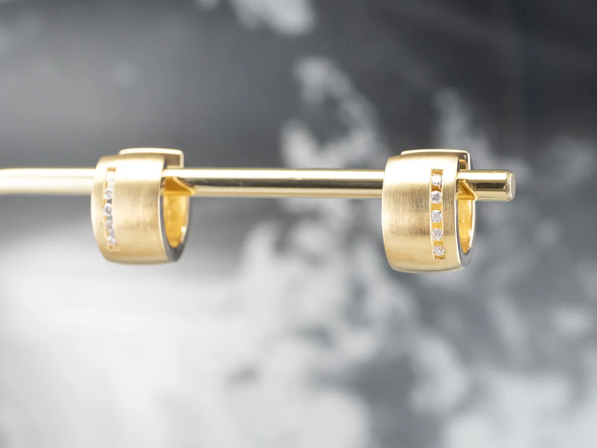 Modernist 18K Gold Diamond Hoop Earrings