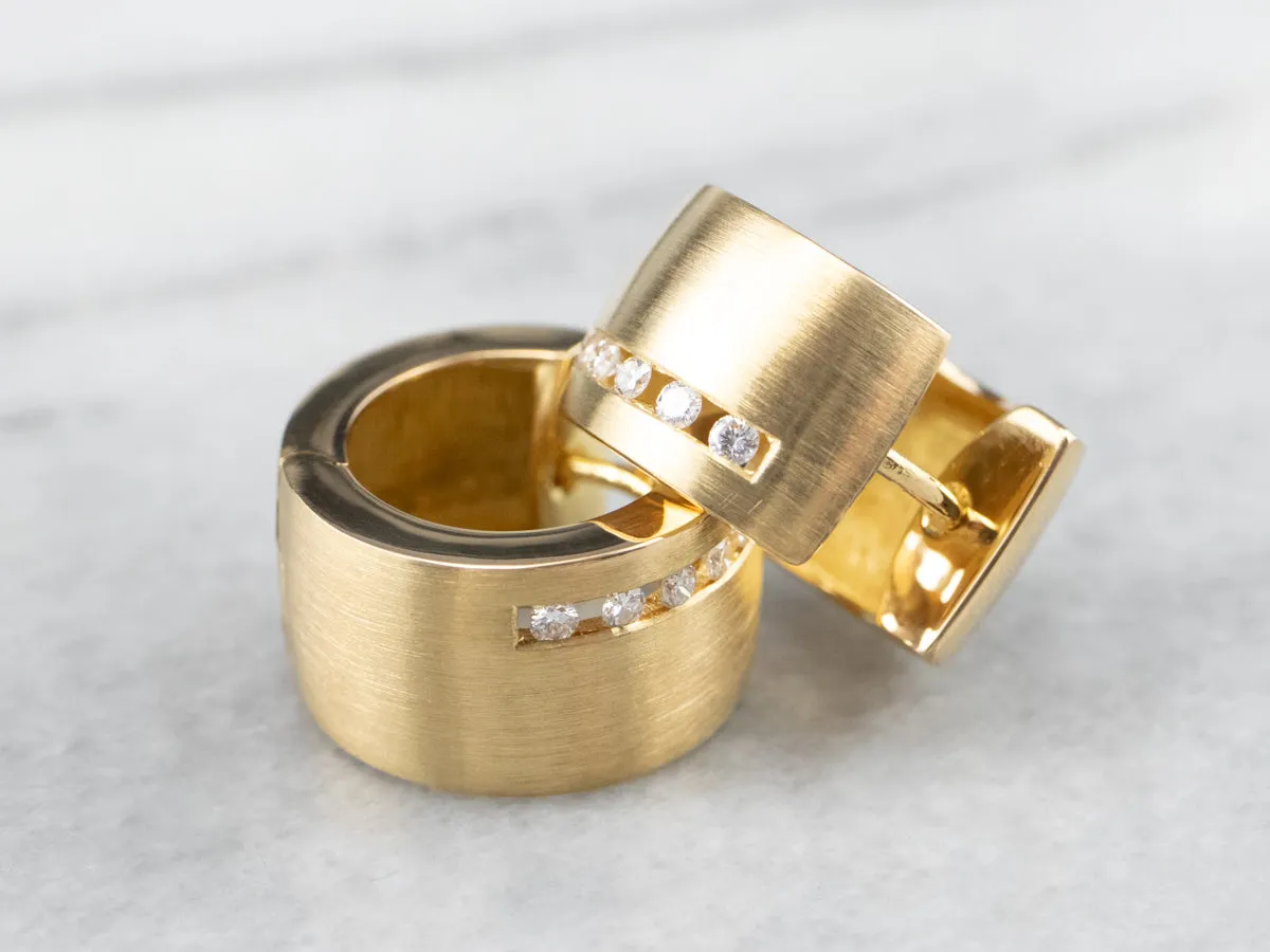 Modernist 18K Gold Diamond Hoop Earrings