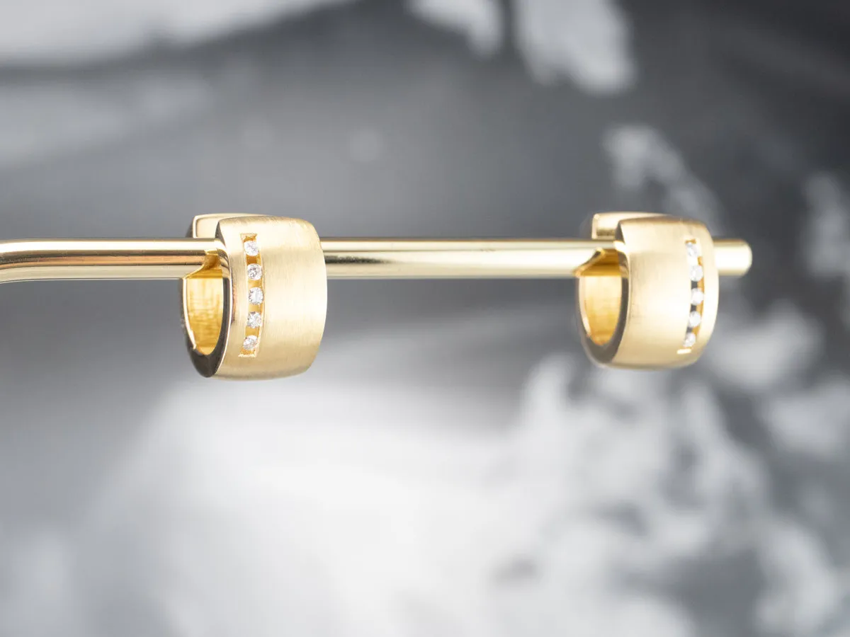 Modernist 18K Gold Diamond Hoop Earrings