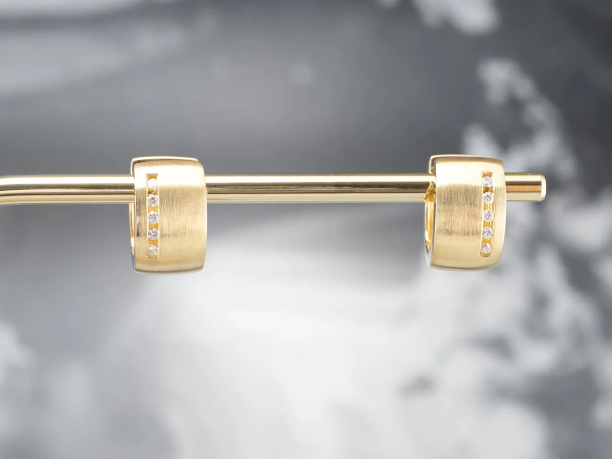 Modernist 18K Gold Diamond Hoop Earrings