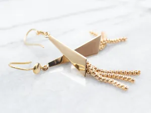 Modernist Yellow Gold Box Tassel Link Drop Earrings