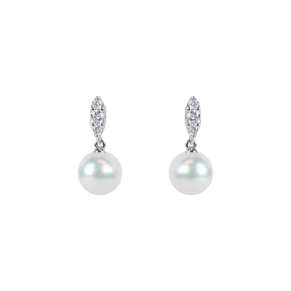 Morning Dew Akoya Pearl Earrings with Diamonds