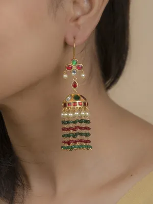 Multicolor Gold Plated Jadau Kundan Earrings - ME1068M