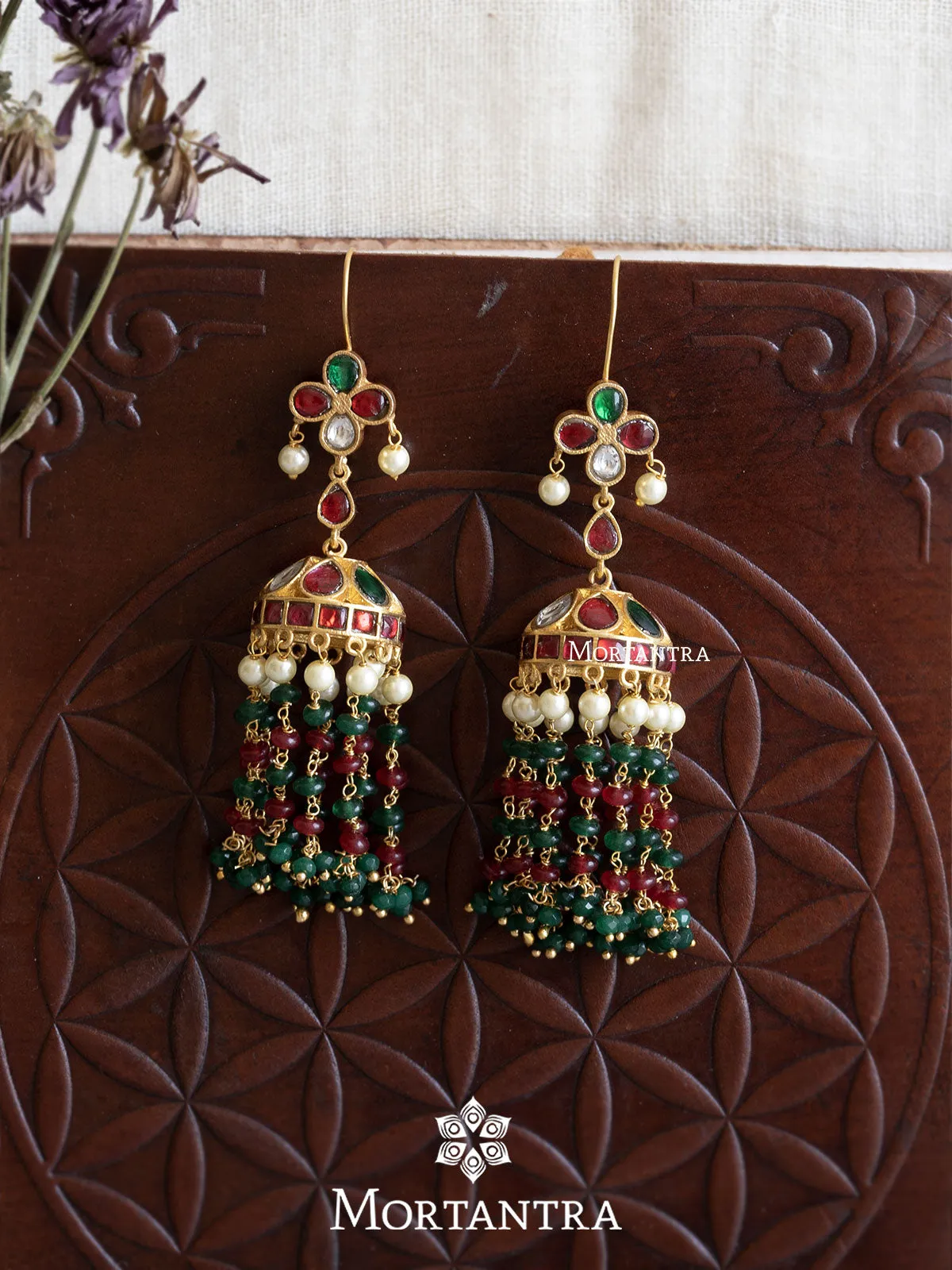 Multicolor Gold Plated Jadau Kundan Earrings - ME1068M