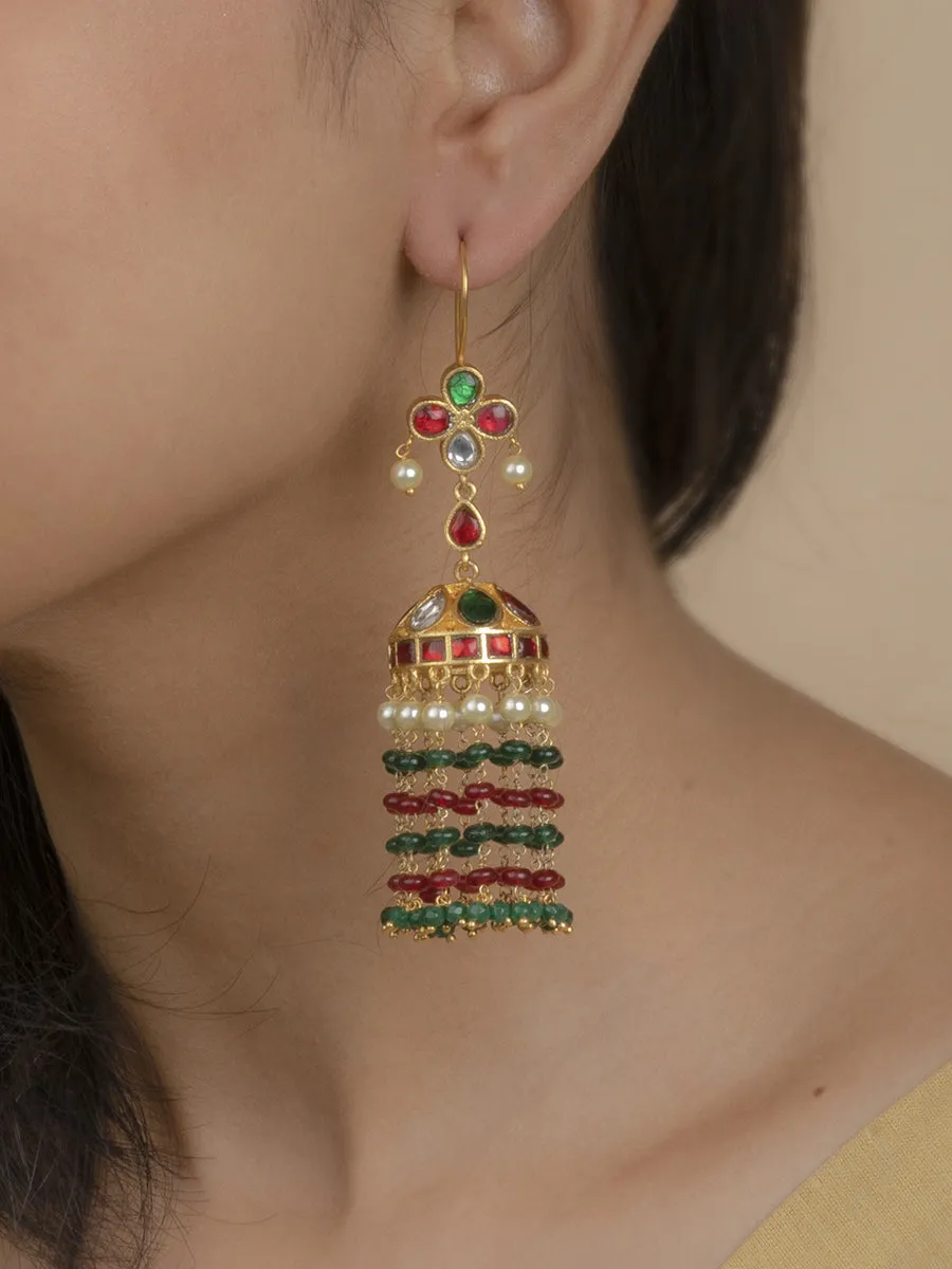 Multicolor Gold Plated Jadau Kundan Earrings - ME1068M