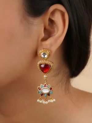 Multicolor Gold Plated Jadau Kundan Earrings - ME1072MA