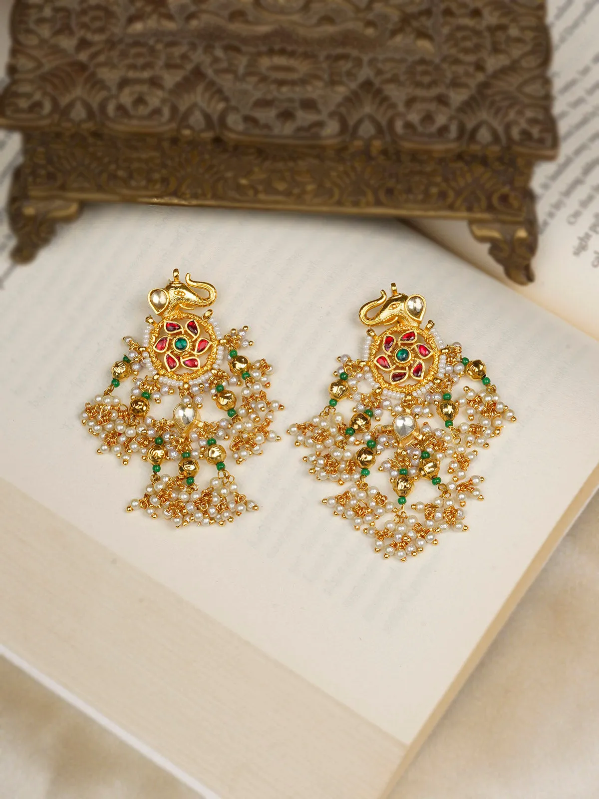 Multicolor Gold Plated Jadau Kundan Earrings - ME1088M