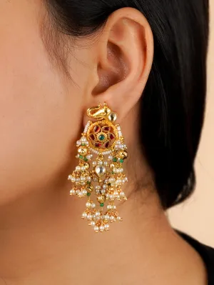 Multicolor Gold Plated Jadau Kundan Earrings - ME1088M