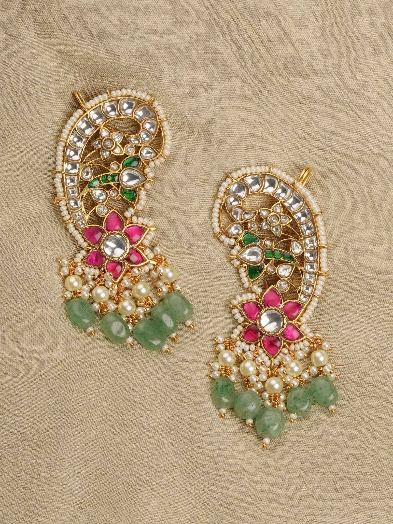 Multicolor Gold Plated Jadau Kundan Earrings - ME1177M