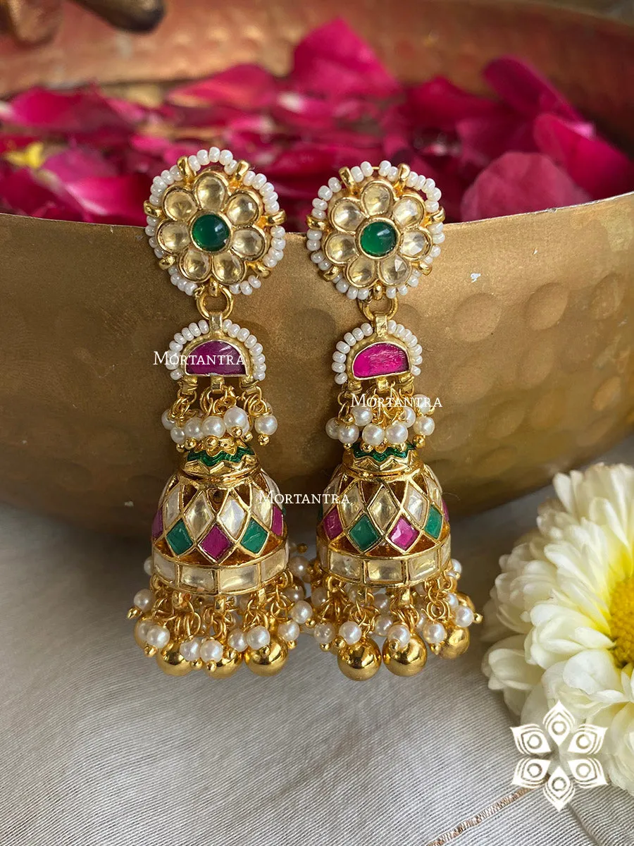 Multicolor Gold Plated Jadau Kundan Earrings - ME824M