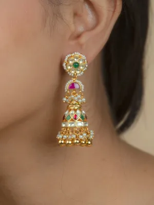Multicolor Gold Plated Jadau Kundan Earrings - ME824M