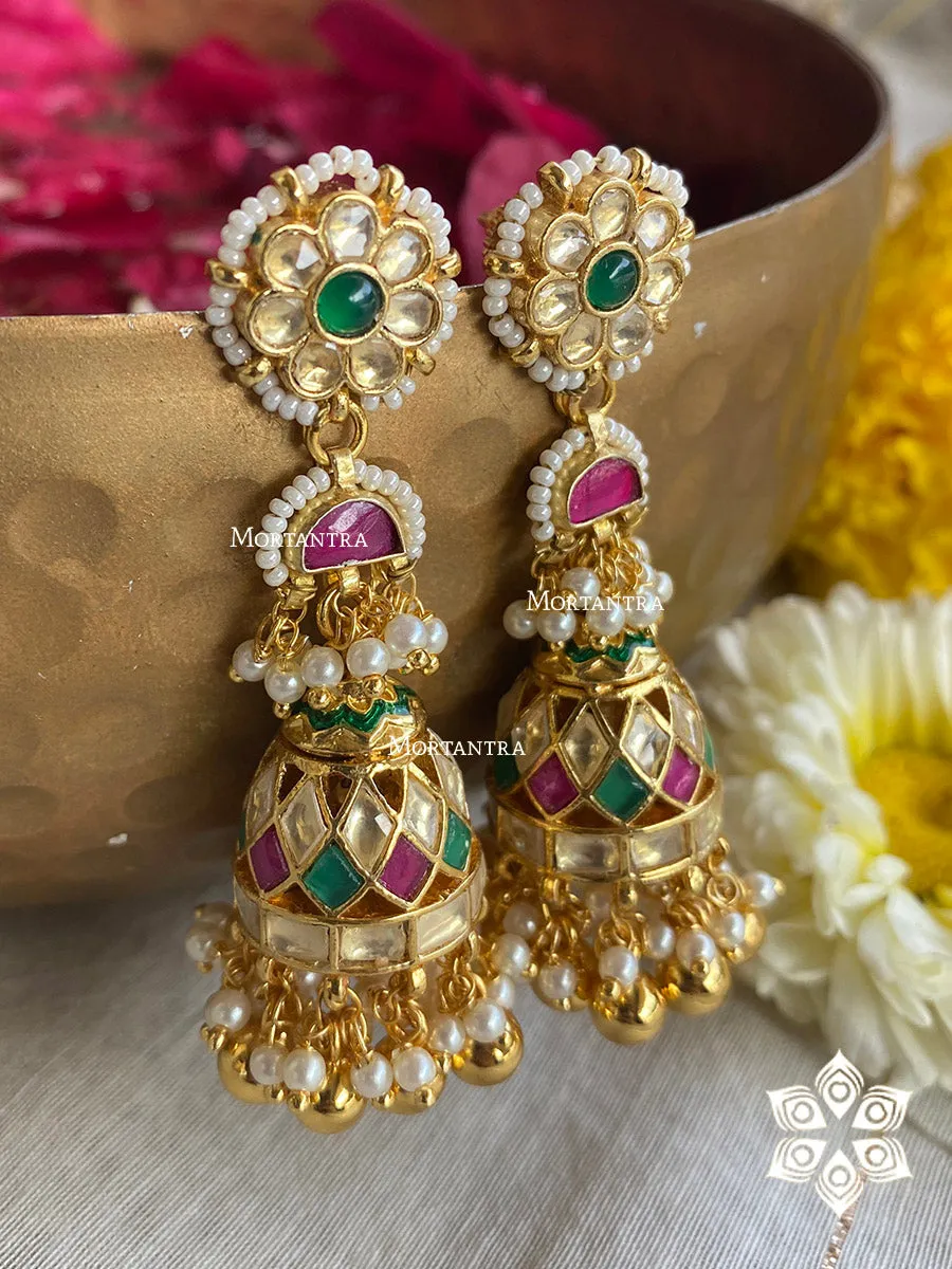 Multicolor Gold Plated Jadau Kundan Earrings - ME824M