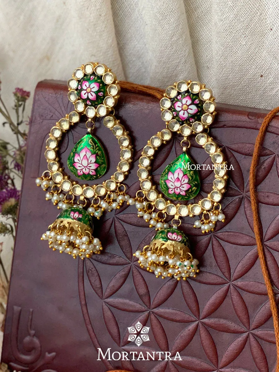 Multicolor Gold Plated Jadau Kundan Earrings - ME901GR