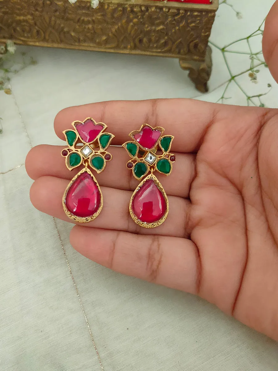 Multicolor Gold Plated Jadau Kundan Earrings - TR-EAR15M