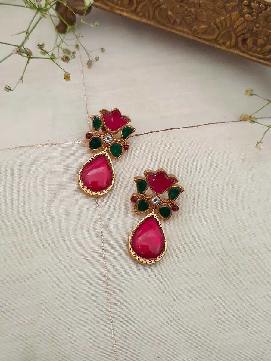 Multicolor Gold Plated Jadau Kundan Earrings - TR-EAR15M