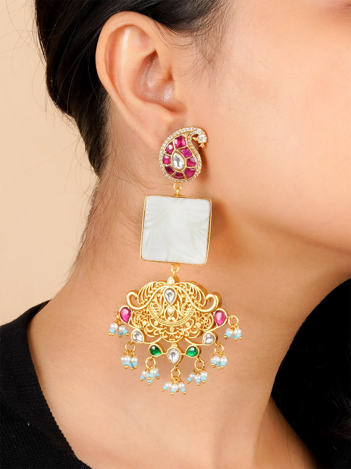 Multicolor Gold Plated Mishr Earrings - MR-E186M