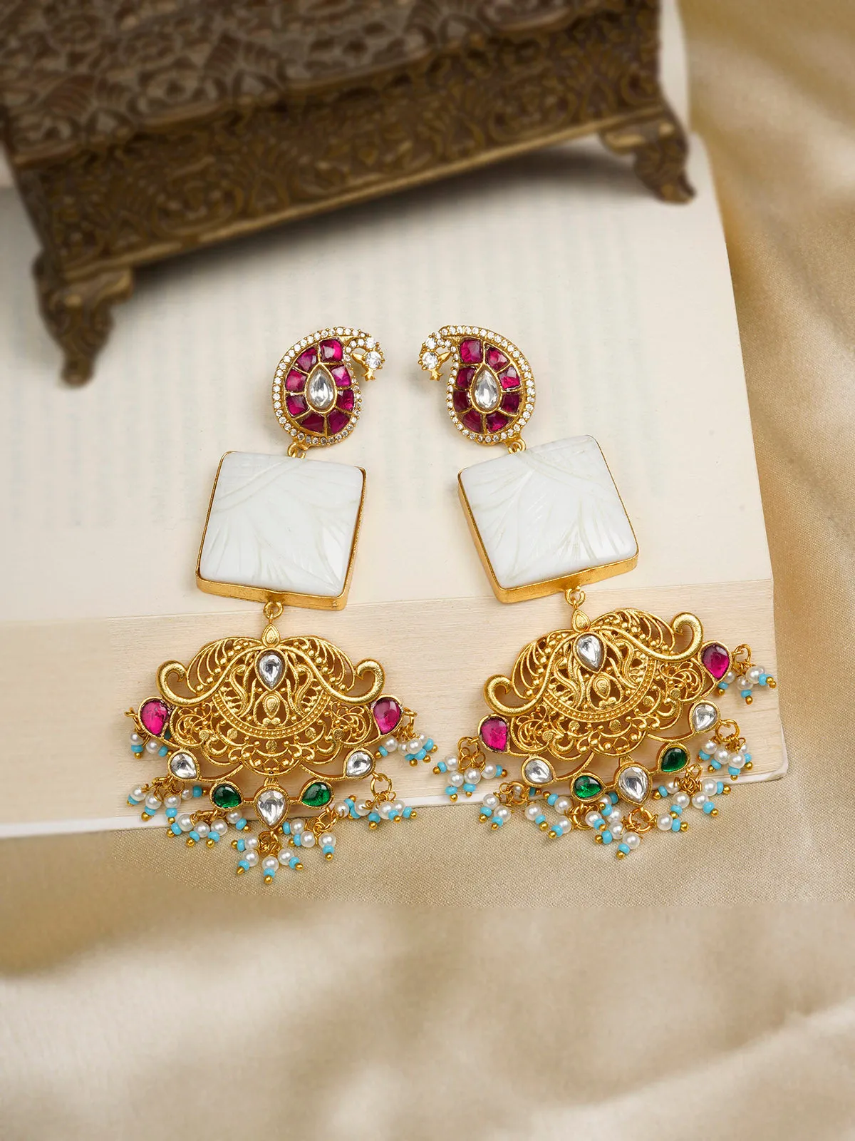 Multicolor Gold Plated Mishr Earrings - MR-E186M