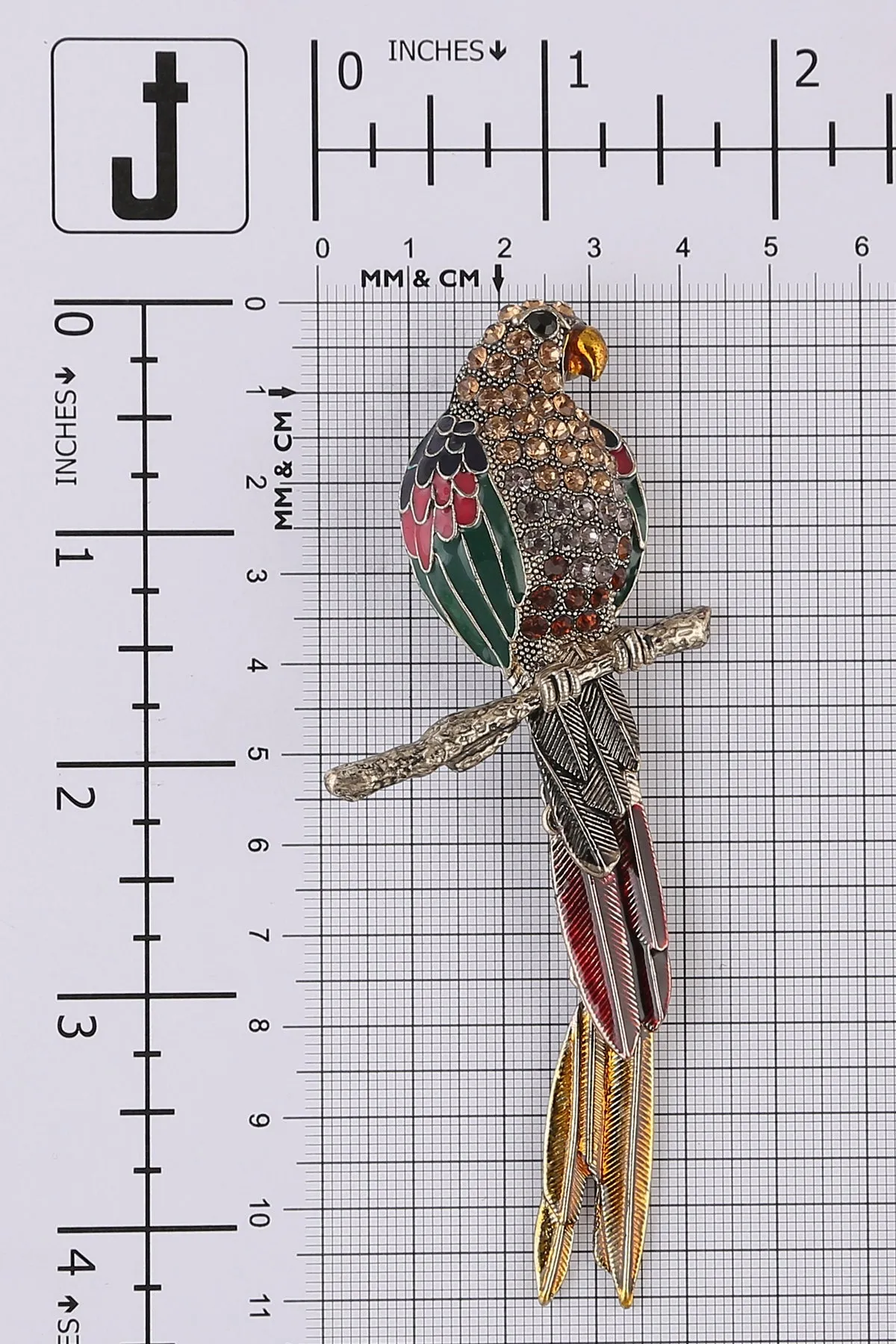 Multicolour Enamel Diamond Parrot Bird Brooch