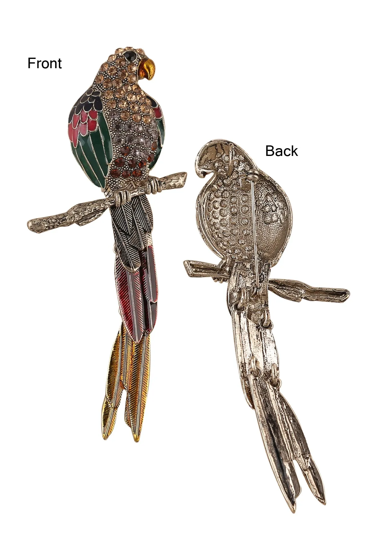 Multicolour Enamel Diamond Parrot Bird Brooch