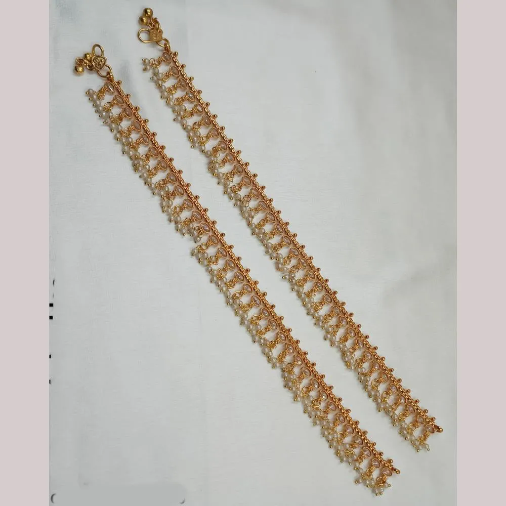 NAFJ Gold Plated Crystal Stone And Pearl Payal / Anklet