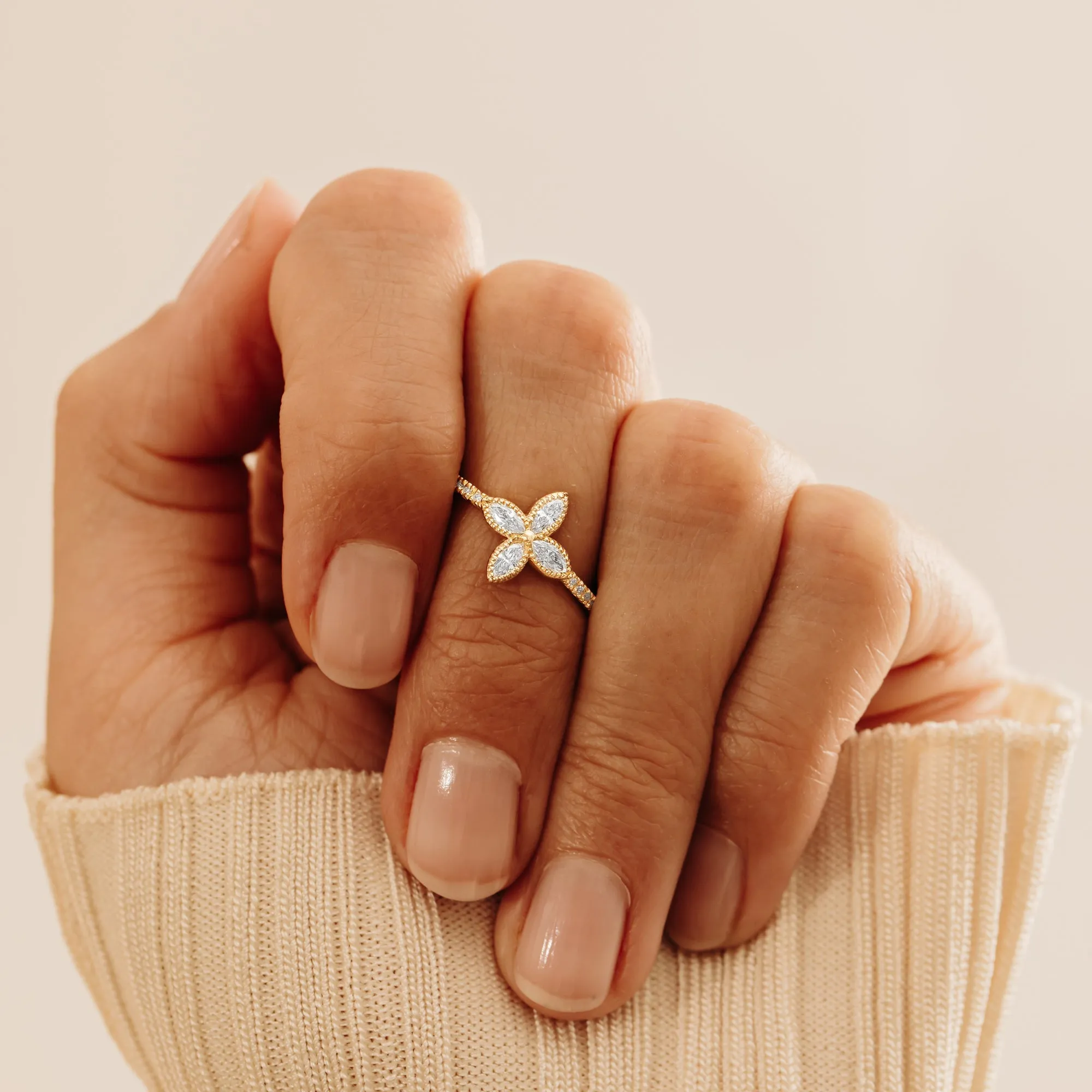 Natural Diamond Clover Ring, Leticia