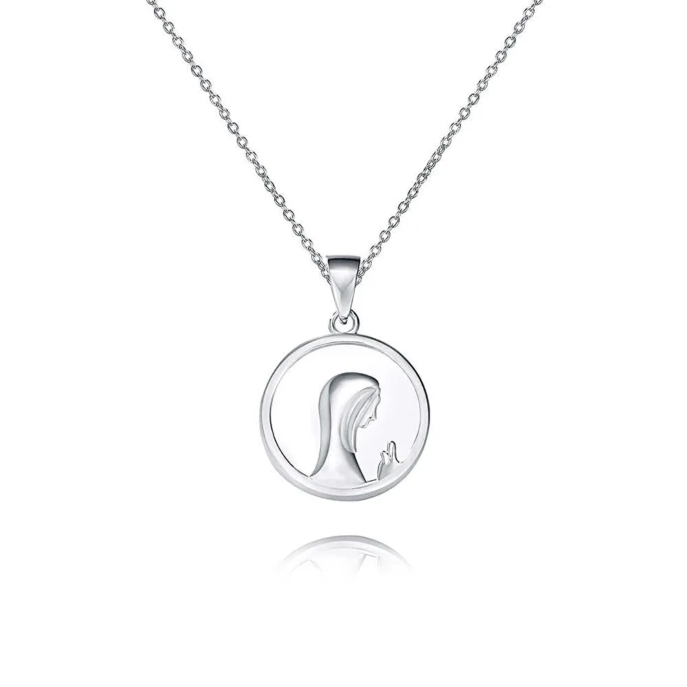 Natural Mother of Pearl Virgin Mary Pendant Virgencita Necklace